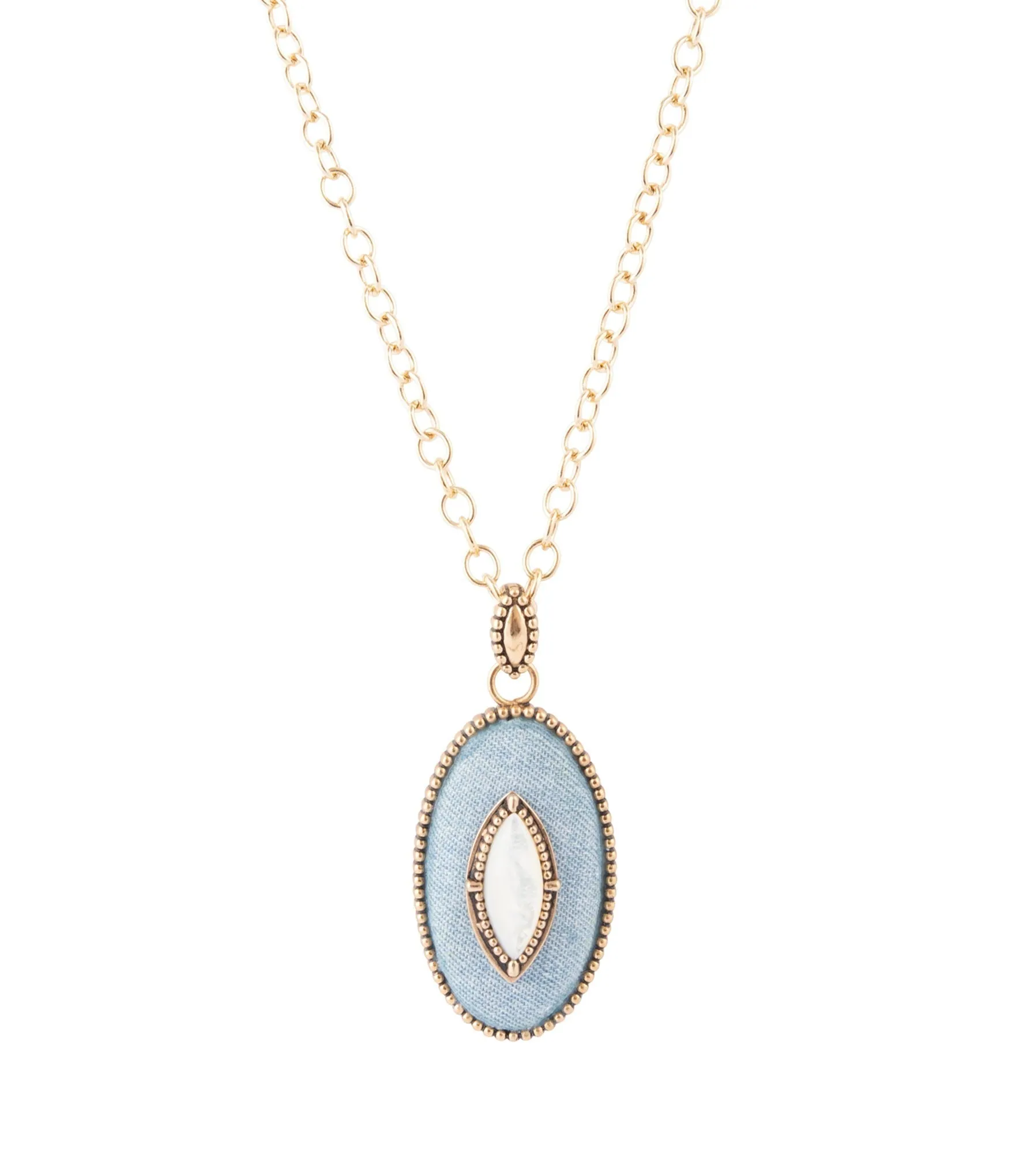 Blue Denim Dreams White Mother of Pearl Golden Pendant Necklace sold by Zulily