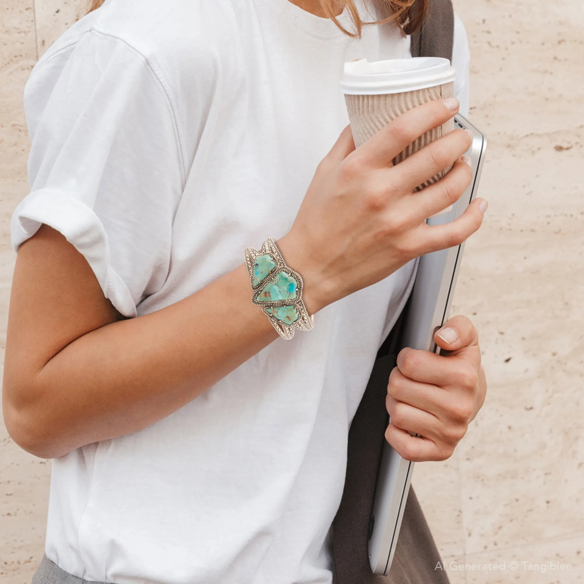Maltese Blue Turquoise Golden Cuff Bracelet sold by Zulily product image thumbnail 5