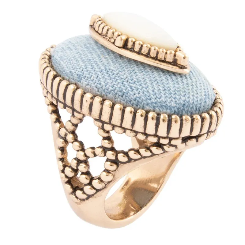 Denim Dreams White Mother of Pearl Golden Statement Ring made by Zulily