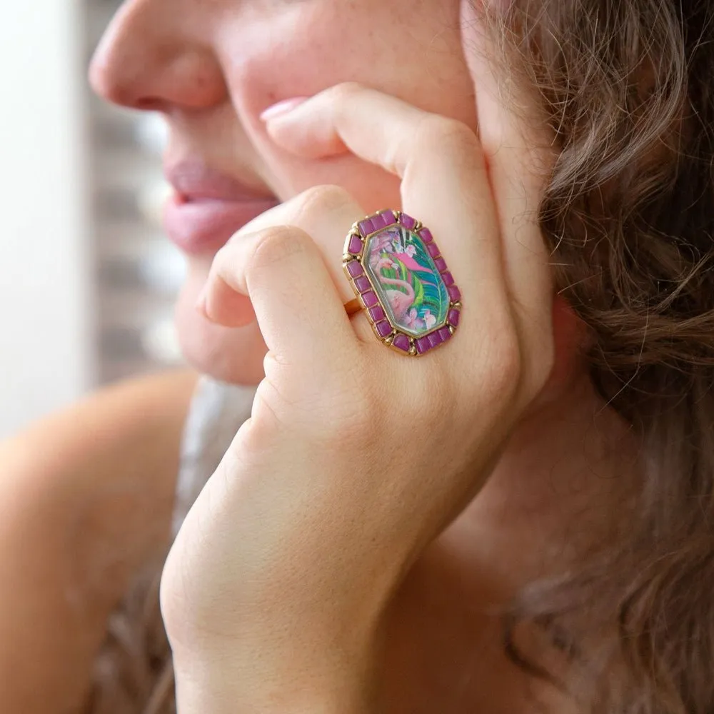 Flamingo Pink Agate Golden Statement Ring sold by Zulily product image thumbnail 2