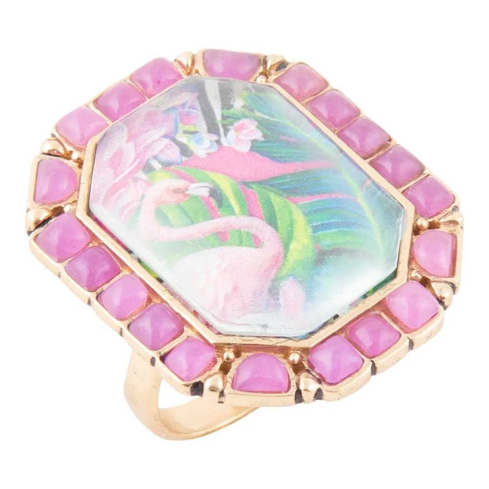 Flamingo Pink Agate Golden Statement Ring sold by Zulily