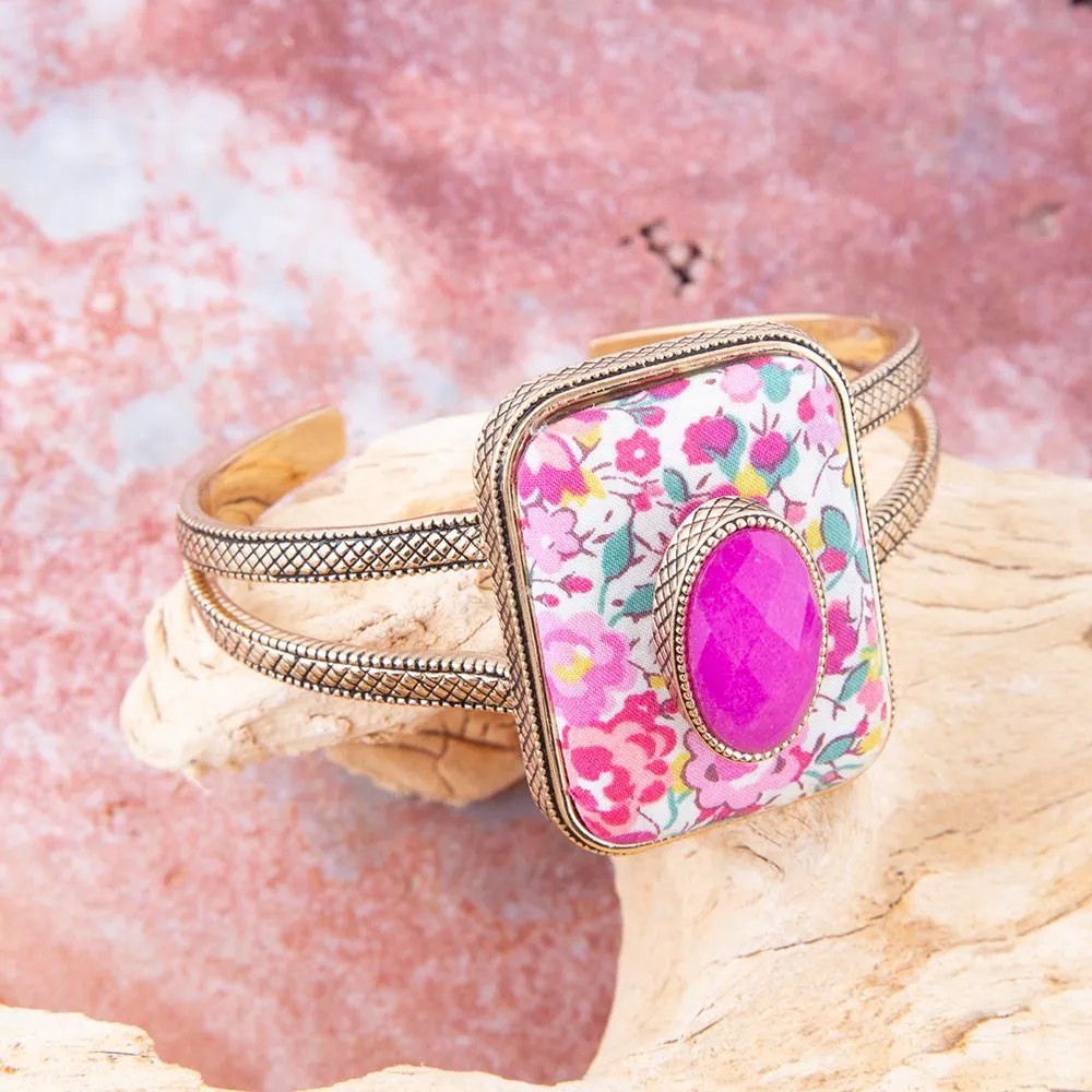 Pink Agate Stacked Stone Floral Cuff Bracelet sold by Zulily product image thumbnail 2