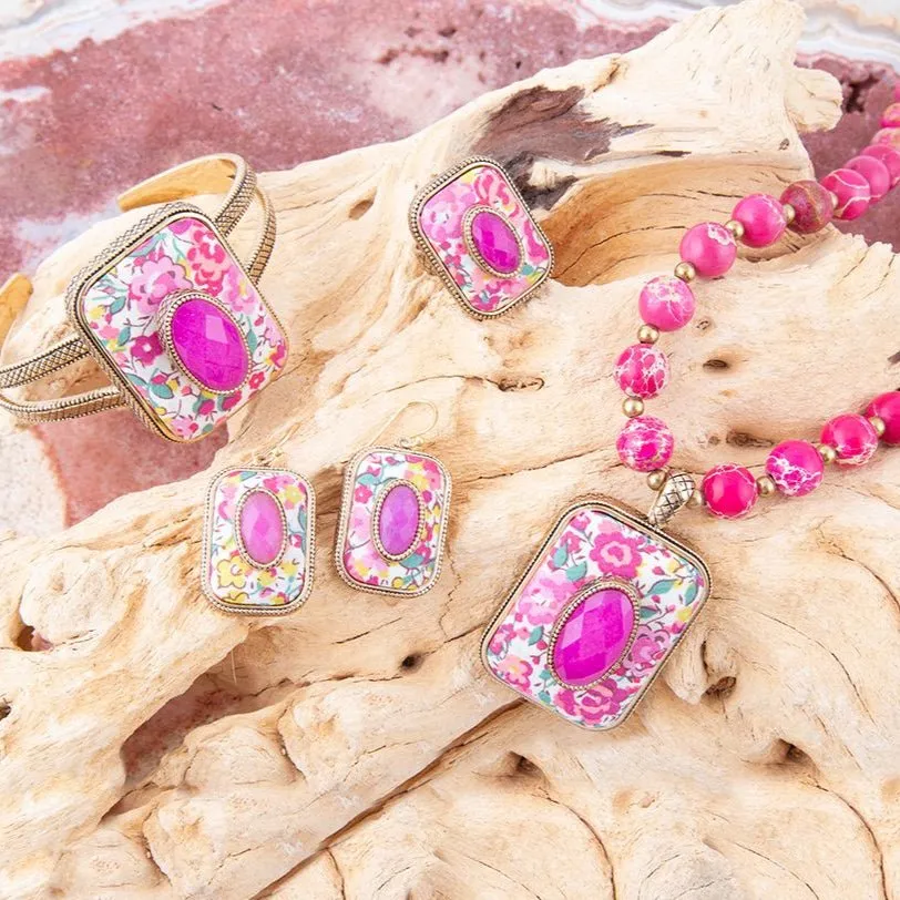 Pink Agate Stacked Stone Floral Cuff Bracelet sold by Zulily product image thumbnail 4