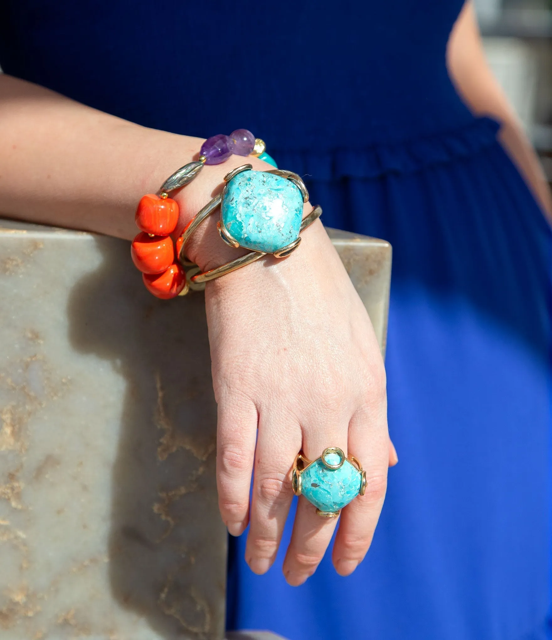 Blue Turquoise Rhombus Statement Cuff Bracelet sold by Zulily product image thumbnail 5