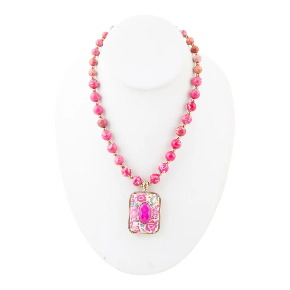Pink Agate Stacked Stone Floral Pendant Necklace sold by Zulily product image thumbnail 3