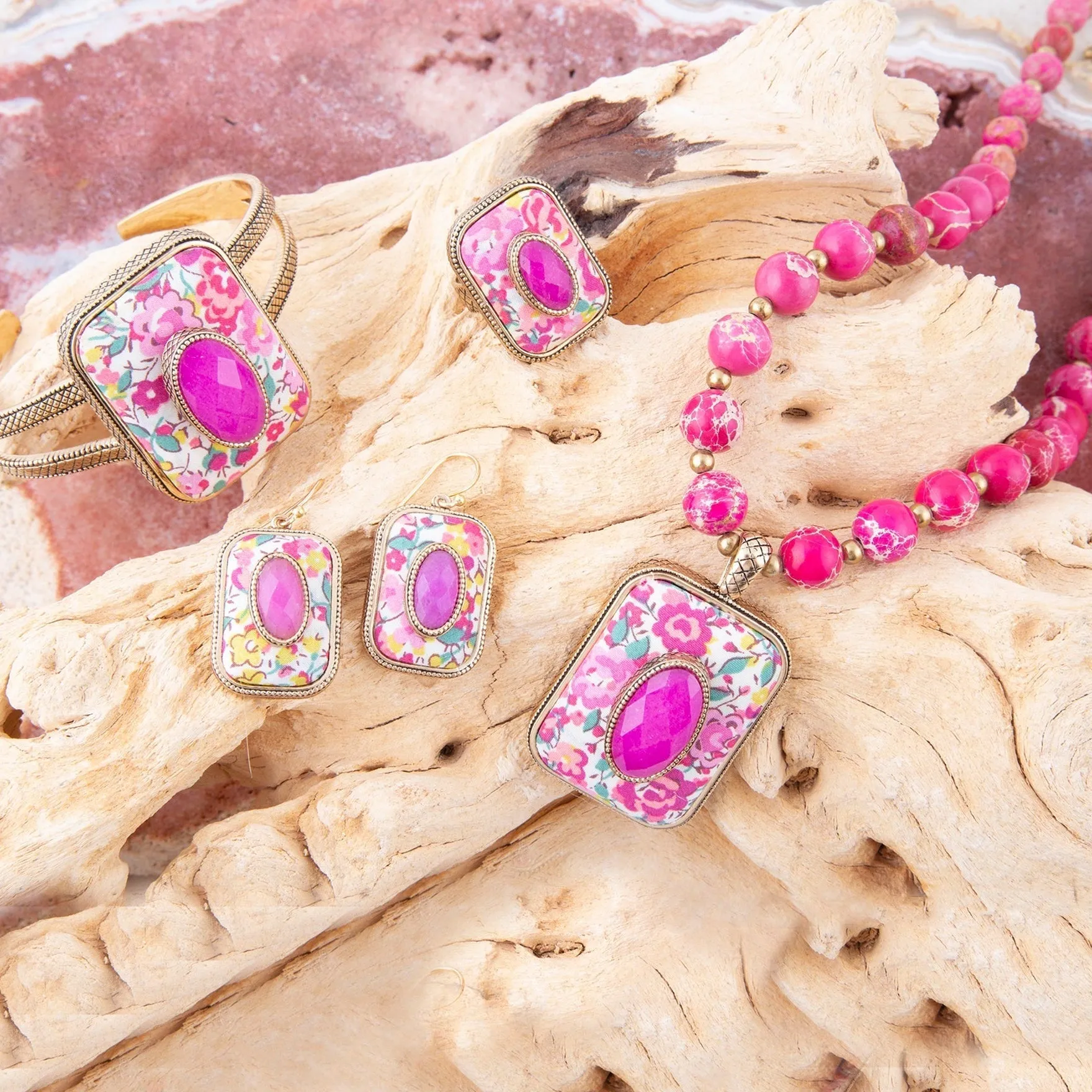 Pink Agate Stacked Stone Floral Pendant Necklace sold by Zulily product image thumbnail 5
