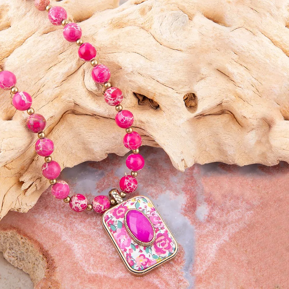 Pink Agate Stacked Stone Floral Pendant Necklace sold by Zulily product image thumbnail 2