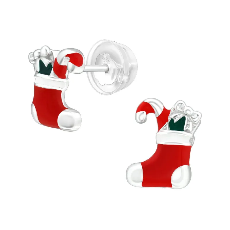 Ag Sterling Red Stocking with Candy Cane & Present Dainty Stud Earrings made by Zulily