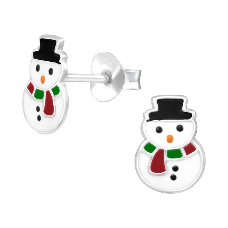 Ag Sterling Red & Green Scarf Snowman Dainty Stud Earrings made by Zulily