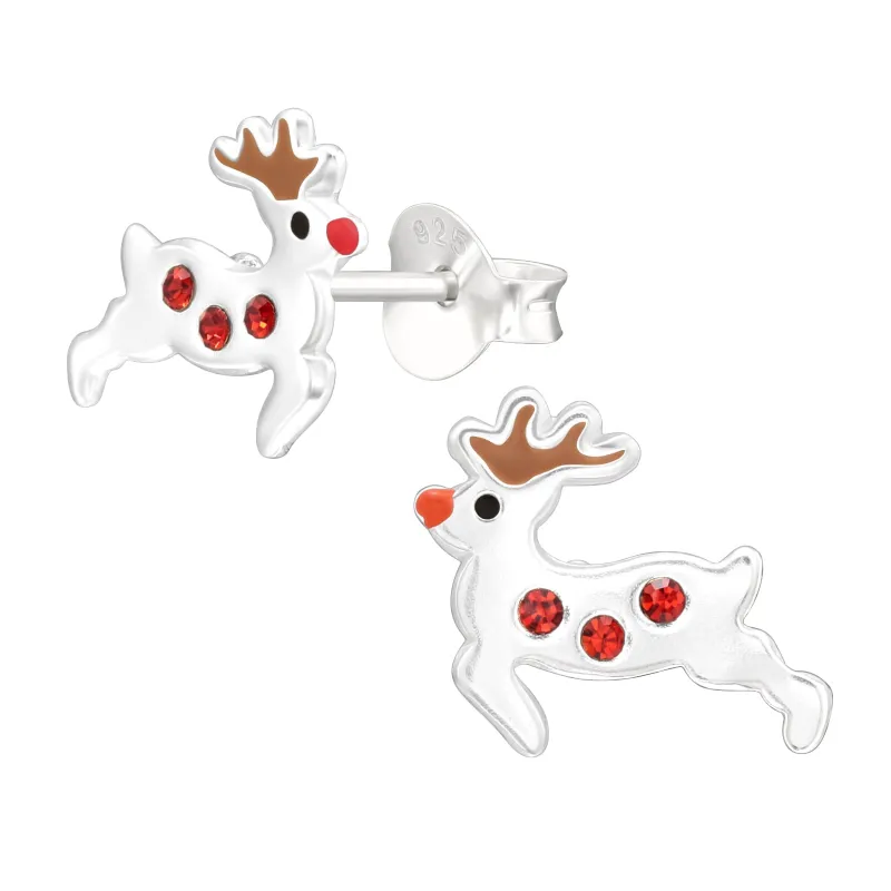 Ag Sterling Red-Nosed & CZ Prancing Reindeer Dainty Stud Earrings made by Zulily