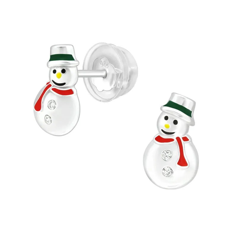 Ag Sterling Red Scarf Snowman with CZ Buttons Dainty Stud Earrings made by Zulily