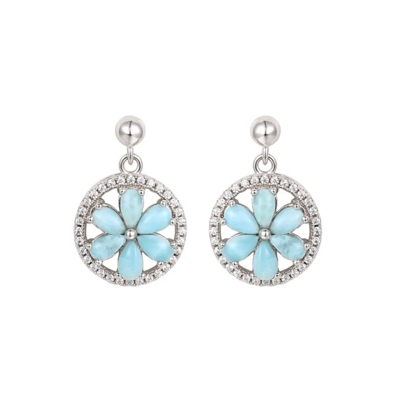 Floral Larimar Stud Earrings in Sterling Silver made by Zulily