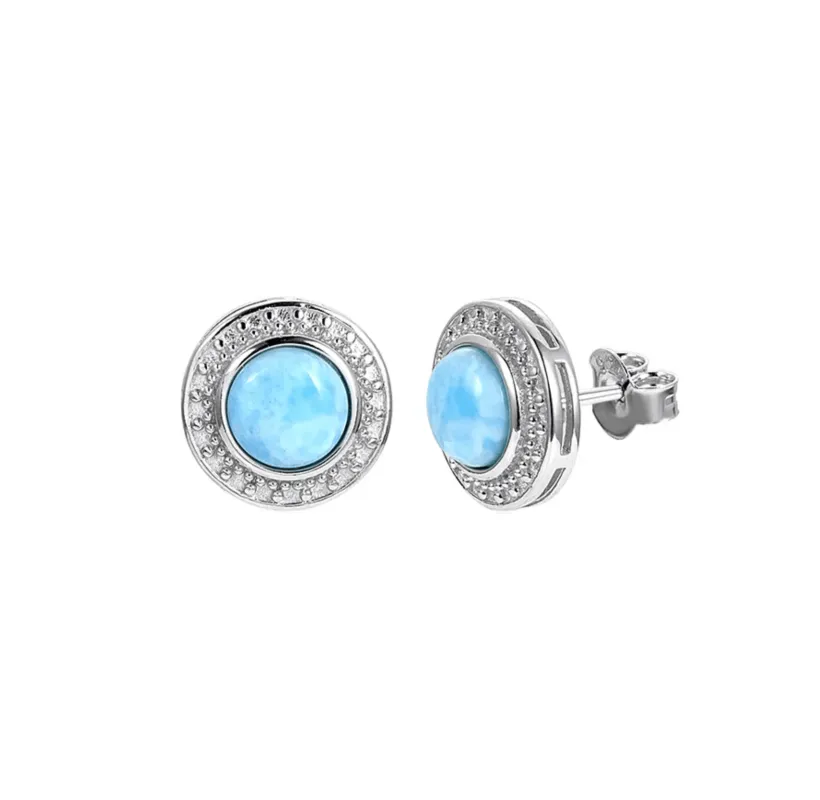 Vintage Round Larimar Stud Earrings in Sterling Silver made by Zulily