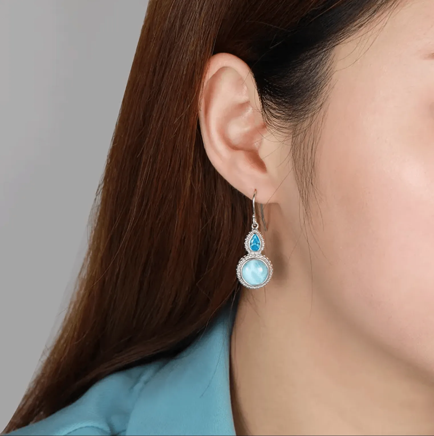 Circle Drop Earrings with Larimar and Teardrop Accent Gem in Sterling Silver sold by Zulily product image thumbnail 3