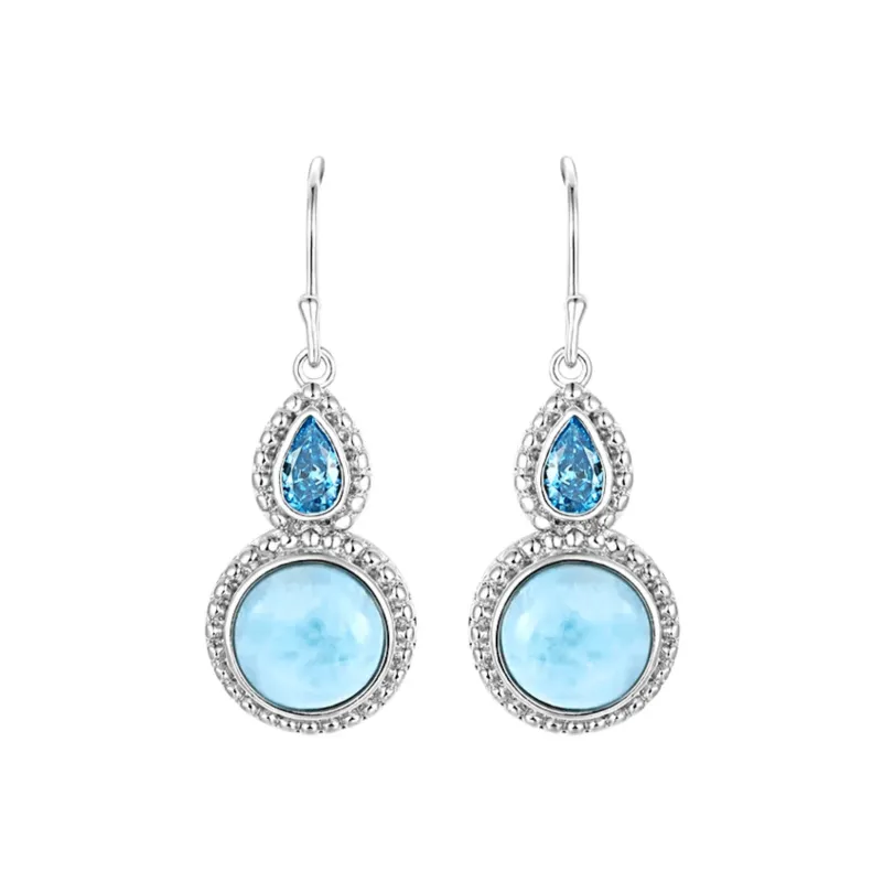 Circle Drop Earrings with Larimar and Teardrop Accent Gem in Sterling Silver made by Zulily