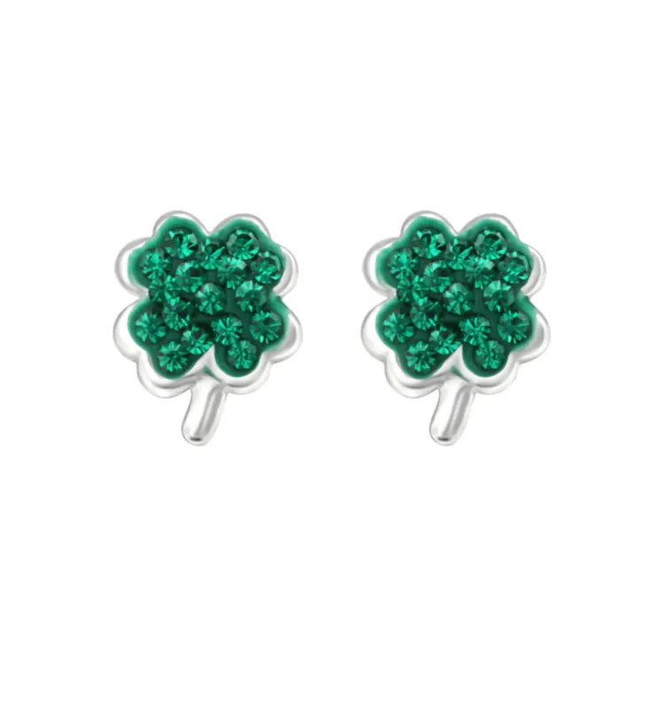 Sterling Silver Green Cubic Zirconia Shamrock Stud Earrings made by Zulily