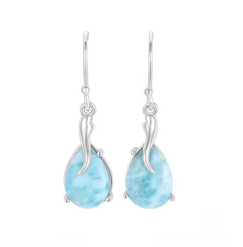 Teardrop Larimar Earrings with Curved Accent in Sterling Silver made by Zulily
