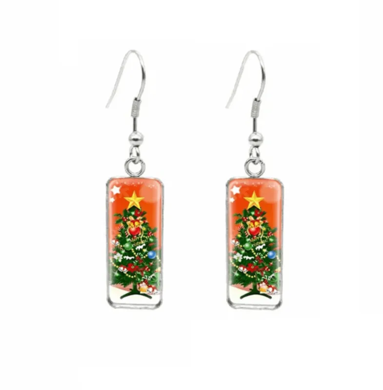Don't AsK Rectangular Art-Print Drop Earrings – Decorated Christmas Tree – Lightweight Dangle Earrings for Women made by Zulily