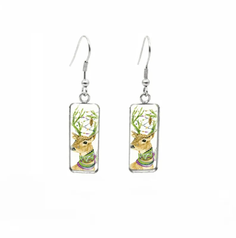 Don't AsK Rectangular Art-Print Drop Earrings – Christmas Deer – Lightweight Dangle Earrings for Women made by Zulily