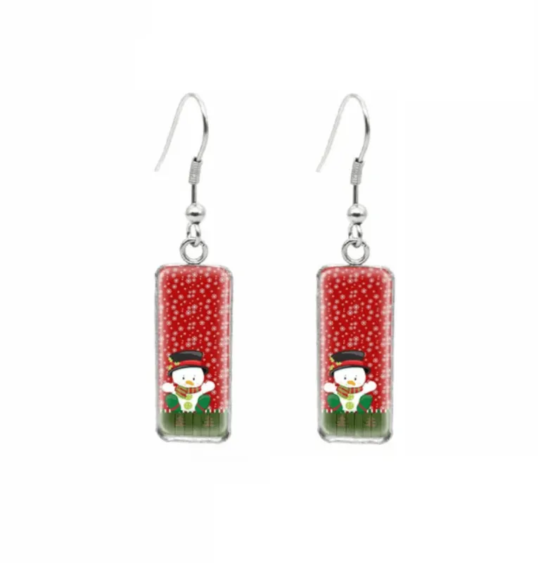 Don't AsK Rectangular Art-Print Drop Earrings – Cute Snowman – Lightweight Dangle Earrings for Women made by Zulily