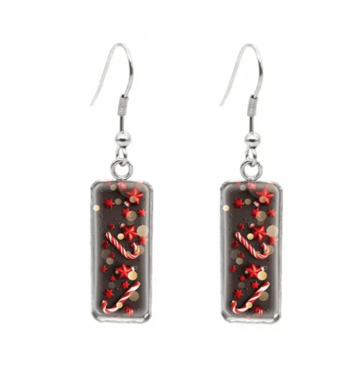 Don't AsK Rectangular Art-Print Drop Earrings – Candy Canes Flat Lay – Lightweight Dangle Earrings for Women made by Zulily