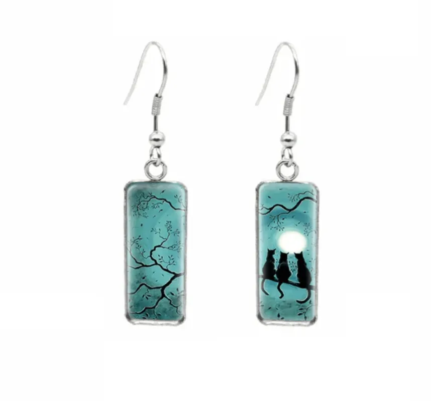 Don't AsK Rectangular Art-Print Drop Earrings – Cat Silhouettes – Lightweight Dangle Earrings for Women made by Zulily