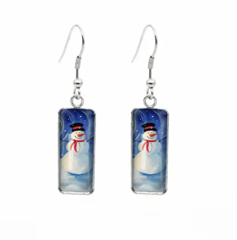 Don't AsK Rectangular Art-Print Drop Earrings – Snowman with Red Scarf – Lightweight Dangle Earrings for Women made by Zulily