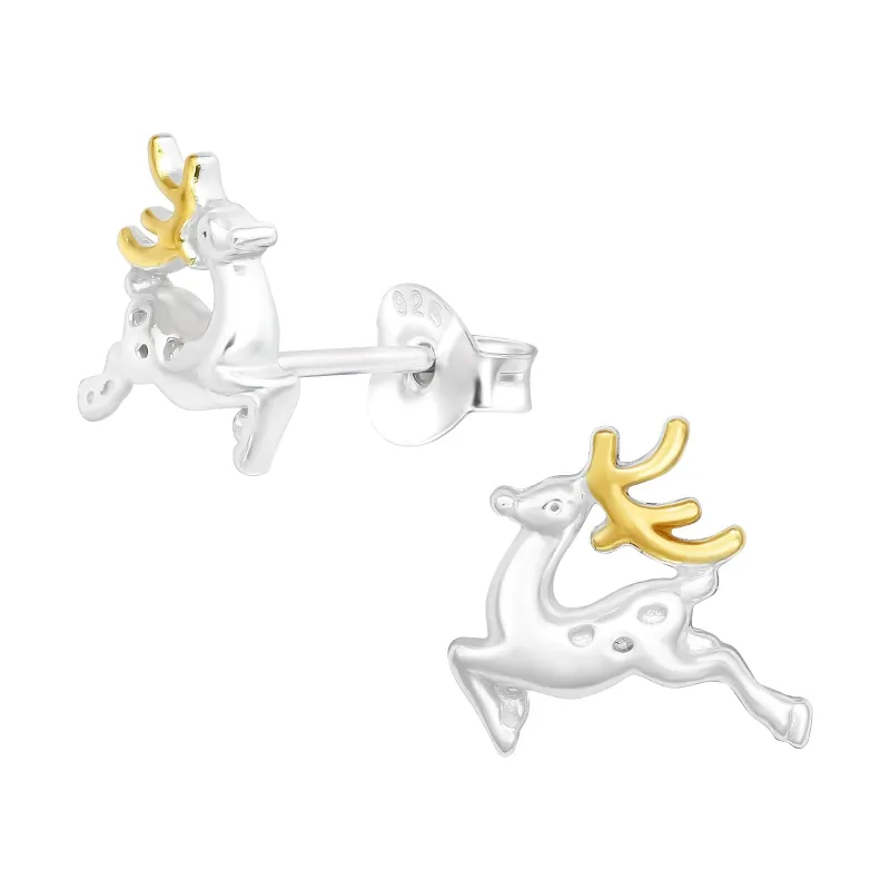 Ag Sterling Goldtone Prancing Reindeer Dainty Stud Earrings made by Zulily