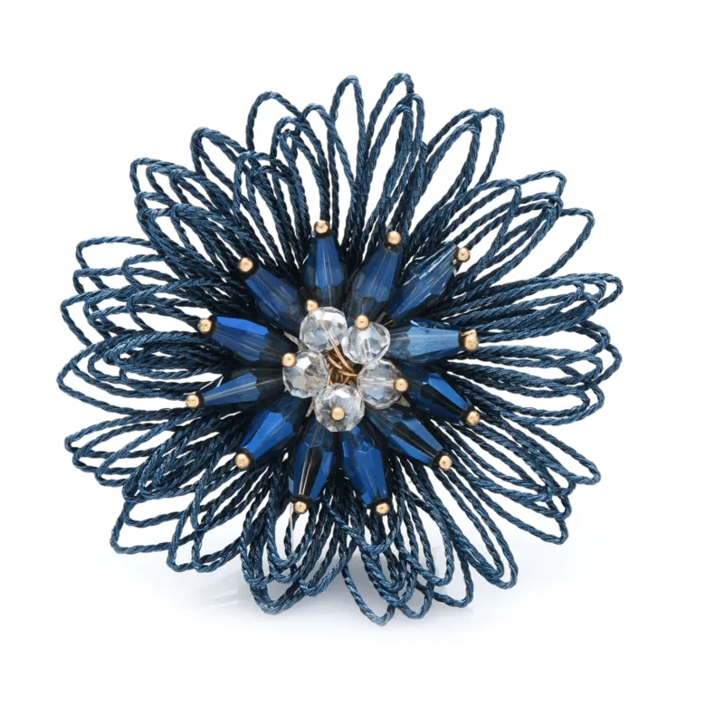 Don't AsK Clustered Crystal Flower Brooch in Navy made by Zulily