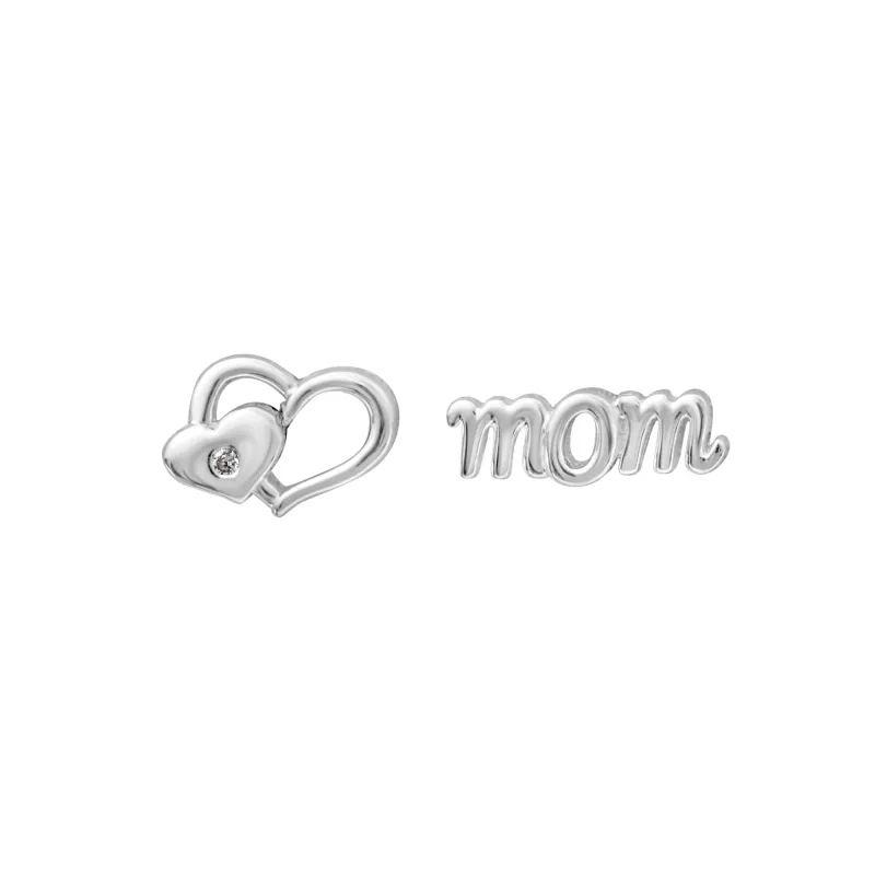Sterling Silver Asymmetrical Heart Mom Stud Earrings made by Zulily