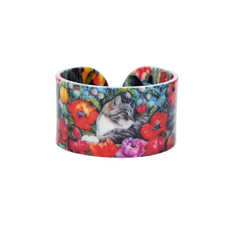 Red Grey Floral Cat Bangle Bracelet made by Zulily