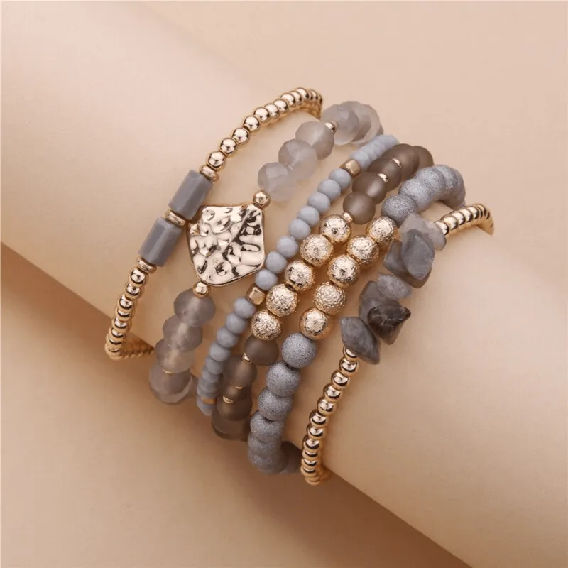 Grey Goldtone Beaded Bracelet Set 6-Piece with Labradorite and Crystals made by Zulily