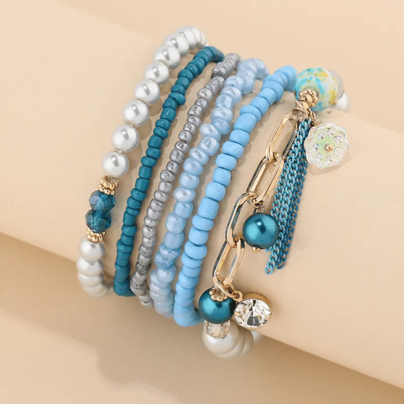 Pearlescent Blue Beaded Bracelet Set made by Zulily