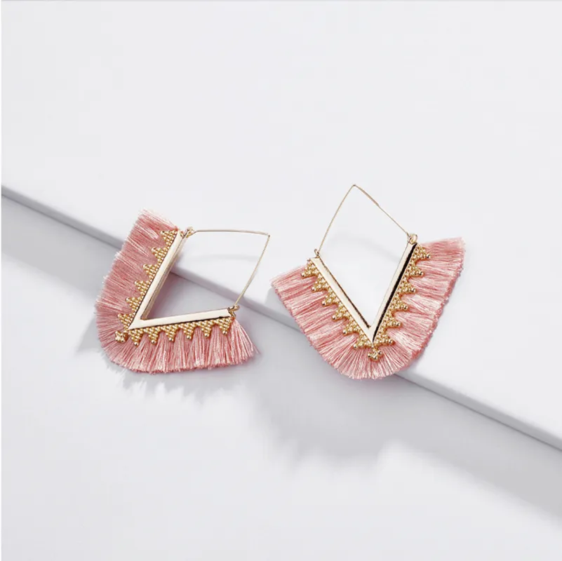 Goldtone Pink Tassel Triangle Drop Earrings made by Zulily
