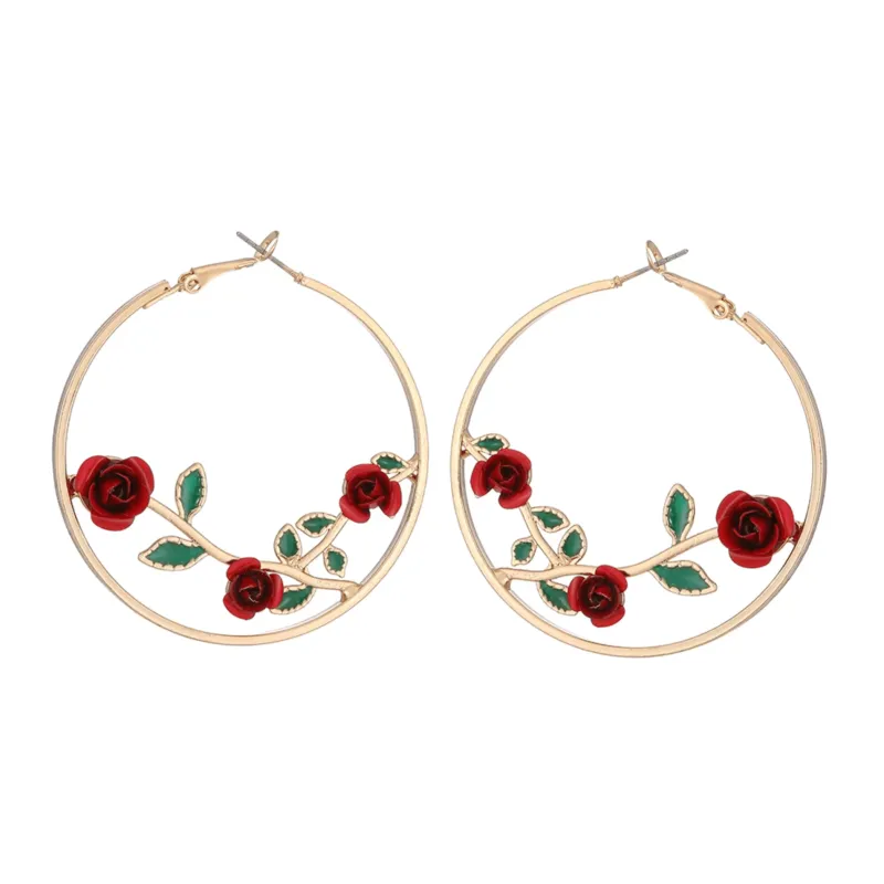 Goldtone Red Rose Hoop Earrings made by Zulily