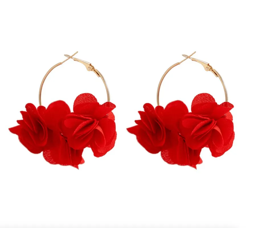 Goldtone Red Floral Hoop Earrings made by Zulily