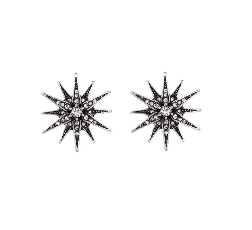 Black Crystal Sunburst Star Stud Earrings made by Zulily