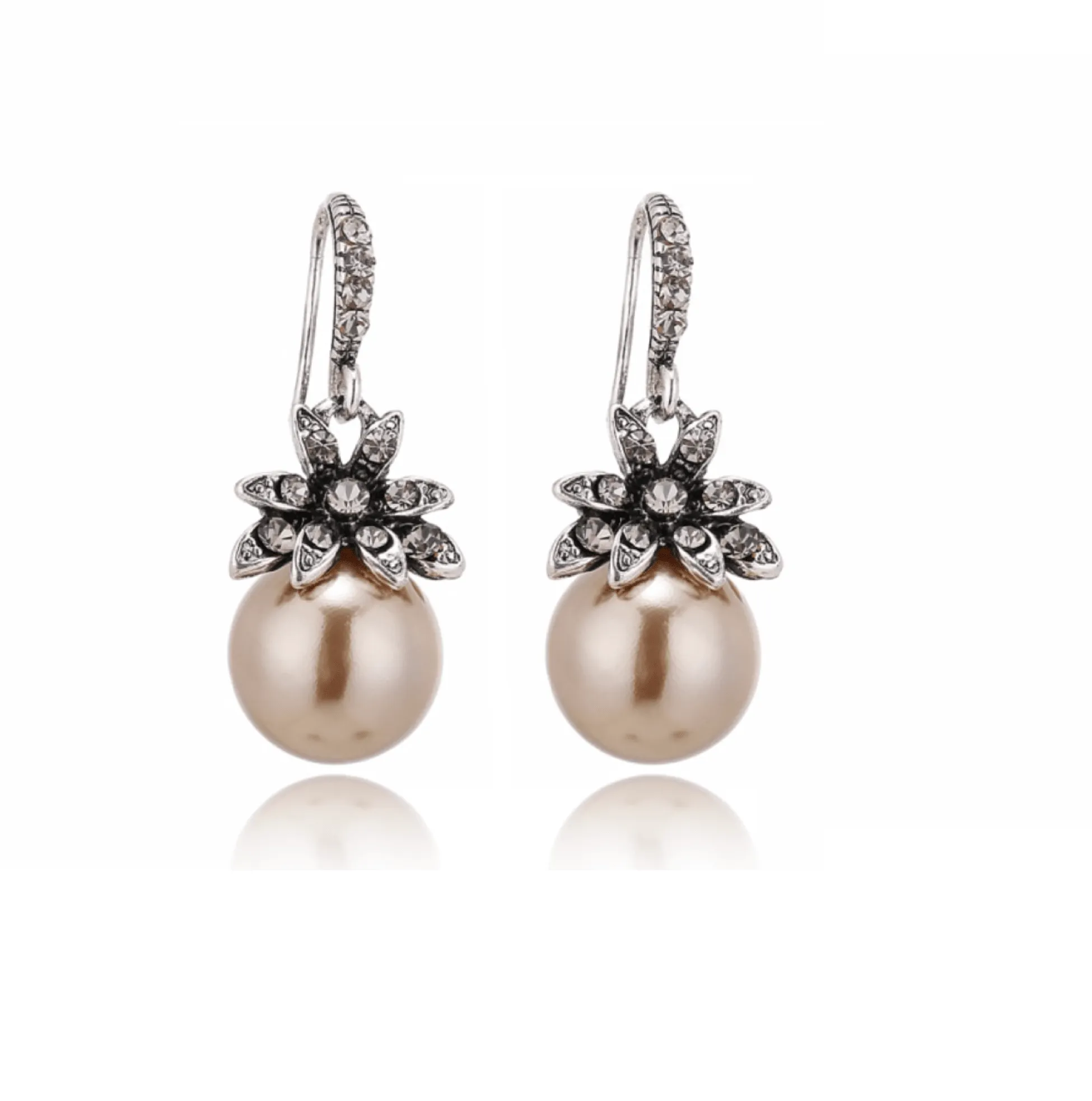 Champagne Imitation Pearl Vintage Flower Drop Earrings sold by Zulily