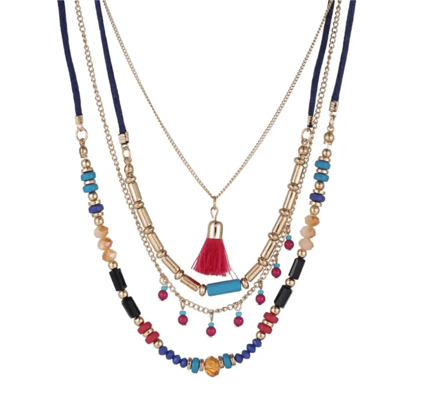 Goldtone Multicolour Beaded Tassel Layered Necklace made by Zulily