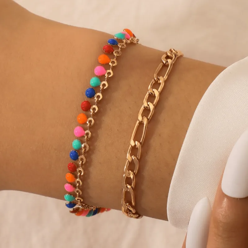 Goldtone Multicolour Beaded Bracelet Set 2-Piece made by Zulily