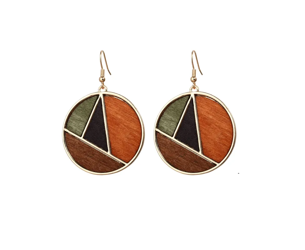 Goldtone Multicolour Wood Circle Drop Earrings made by Zulily