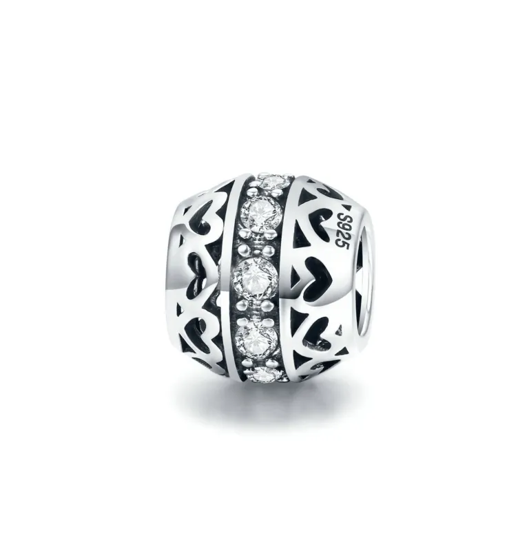 Sterling silver round bead with heart and cz made by Zulily
