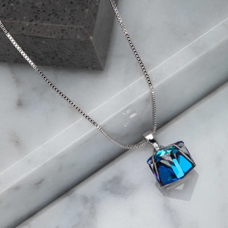 Bermuda Blue Swarovski Crystal Necklace – Silvertone Vitrail Medium Cube Pendant Necklace With Swarovski Crystals By callura made by Zulily