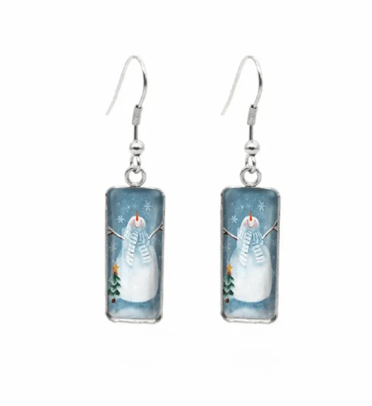 Don't AsK Rectangular Art-Print Drop Earrings – Happy Snowman – Lightweight Dangle Earrings for Women made by Zulily