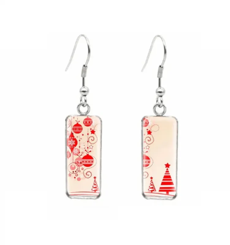 Don't AsK Rectangular Art-Print Drop Earrings – Scandinavian Red Ornaments – Lightweight Dangle Earrings for Women made by Zulily
