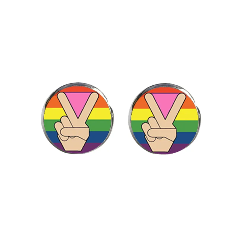 Rainbow Peace Sign Circular Stud Earrings made by Zulily