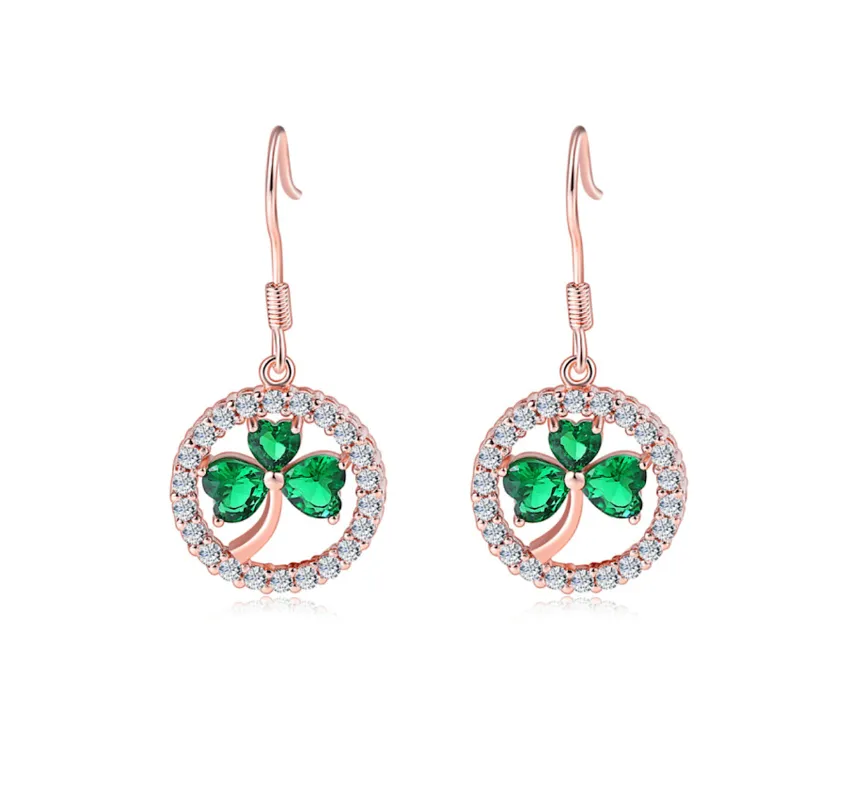 Rose Goldtone Green Cubic Zirconia Clover Drop Earrings made by Zulily