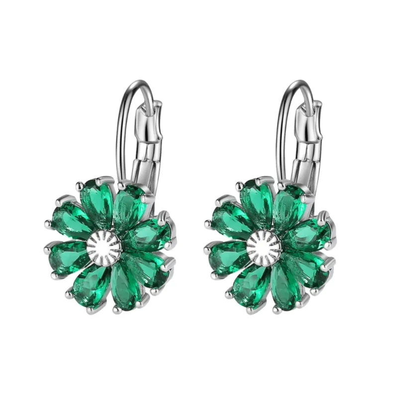 Eva Sky Squared Green Cubic Zirconia Flower Drop Earrings made by Zulily