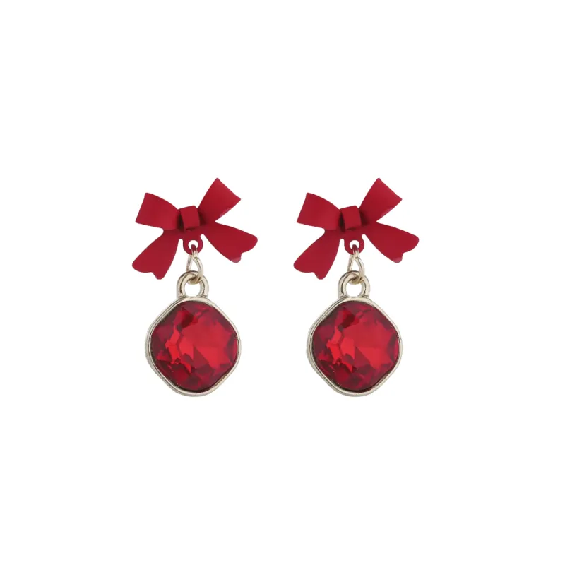 Don't AsK Red Crystal Bow Drop Earrings In Gold made by Zulily