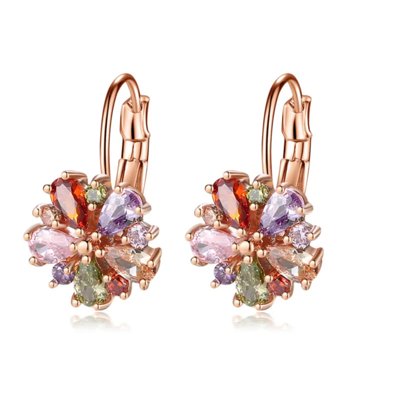 Eva Sky Squared Rose Goldtone Multi Colored Cubic Zirconia Floral Leverback Earrings made by Zulily